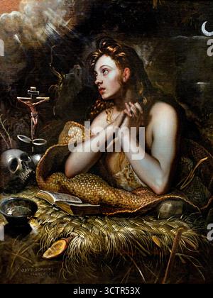 Penitente Maddalena (1598 - 1602) Tintoretto (Jacopo Comin) 1518 - 1594 Scuola rinascimentale italiana pittore Venezia Italia Jacopo Comin, Jacopo ROBUSTI, ( Maria Maddalena sostenne Gesù nei suoi ultimi momenti e ne piangeva la morte. Ha anche testimoniato la sua risurrezione. Come tutti noi, anche lei aveva dei difetti ed era impegnata a superarli attraverso una vita di penitenza e contemplazione. Foto Stock