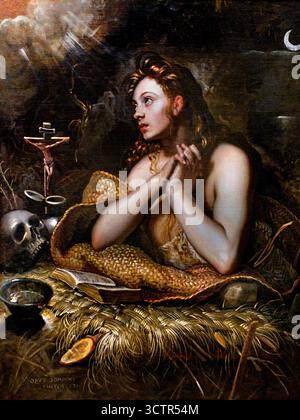 Penitente Maddalena (1598 - 1602) Tintoretto (Jacopo Comin) 1518 - 1594 Scuola rinascimentale italiana pittore Venezia Italia Jacopo Comin, Jacopo ROBUSTI, ( Maria Maddalena sostenne Gesù nei suoi ultimi momenti e ne piangeva la morte. Ha anche testimoniato la sua risurrezione. Come tutti noi, anche lei aveva dei difetti ed era impegnata a superarli attraverso una vita di penitenza e contemplazione. Foto Stock