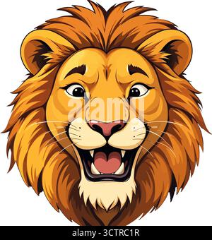 Maestosa testa di leone, illustrazione dei cartoni animati, Ritratto degli animali, vivace criniera Illustrazione Vettoriale