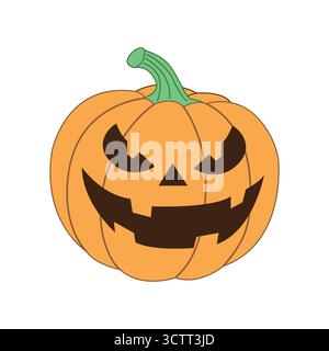 Spaventosa zucca arancione Jack-o'-lantern con un volto arrabbiato. Illustrazione Vettoriale