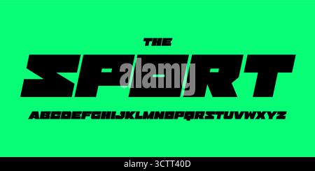 Carattere rettangolare pesante, lettere geometriche sportive, alfabeto geometrico industriale per titoli audaci, lettere massicce, branding militare, urban Illustrazione Vettoriale