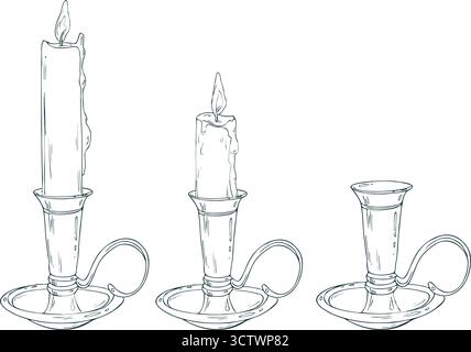 Un set di candele versatile con clip in portacandele e un portacandele separato con manico. Questa grafica universale disegnata a mano è adattabile per le vacanze Illustrazione Vettoriale