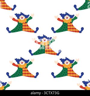 Motivo senza cuciture con tema CIRCUS. Personaggio clown del circo. Stile cartoni animati piatto Illustrazione Vettoriale