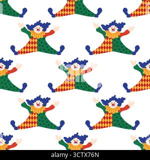 Motivo senza cuciture con tema CIRCUS. Personaggio clown del circo. Stile cartoni animati piatto Illustrazione Vettoriale
