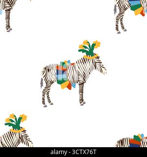 Motivo senza cuciture con tema CIRCUS. Caratteri Circus zebra. Stile cartoni animati piatto Illustrazione Vettoriale