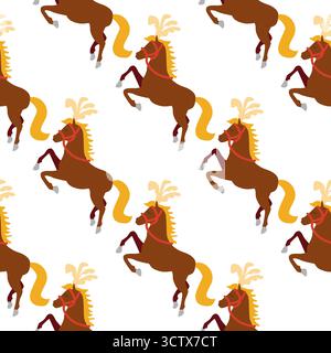 Motivo senza cuciture con tema CIRCUS. Cavallo dei personaggi del circo. Stile piatto cartoni animati Illustrazione Vettoriale