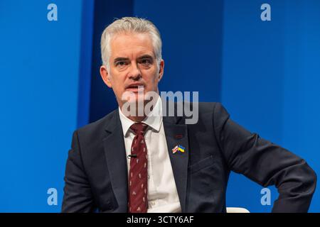 Manchester, Regno Unito. 7 OTTOBRE 2025. Parla dal palco principale del terzo giorno della Conferenza del Partito Conservatore tenutasi al Manchester Central Convention Center. Credito Milo Chandler/Alamy Live News Foto Stock