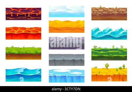 Terreno di gioco strati di suolo Cartoon Set di piastrelle vettoriali Illustrazione Vettoriale
