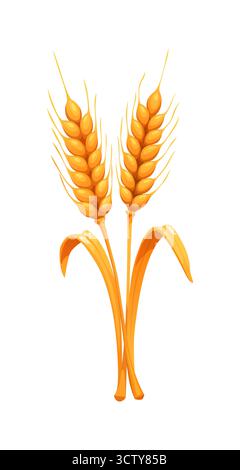 Orecchie di grano cartoni animati con gambo autunnale e foglie Illustrazione Vettoriale