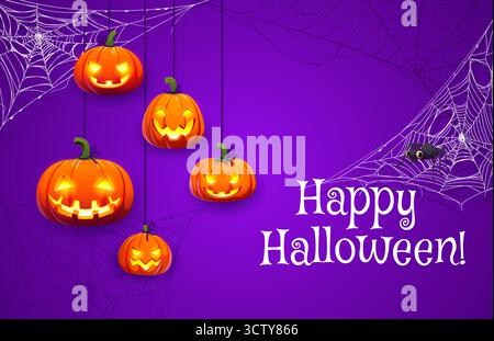 Buon striscione di Halloween, zucche luccicanti Illustrazione Vettoriale