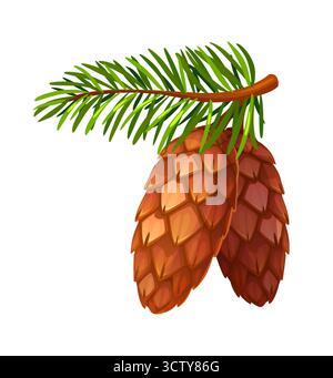 Cartoni animati stagione autunnale conifere cono di pino Illustrazione Vettoriale