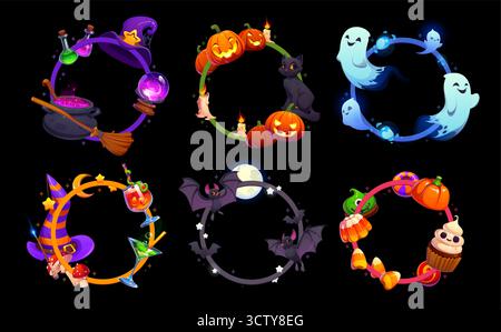 Buone feste di Halloween e cornici vettoriali Illustrazione Vettoriale