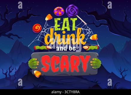 Mangia bevi e fai paura con la citazione di Halloween saluto Illustrazione Vettoriale