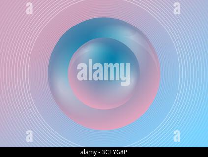 I cerchi lucidi rosa blu e le linee radiali astraggono lo sfondo geometrico minimale. Progettazione tecnica vettoriale Illustrazione Vettoriale