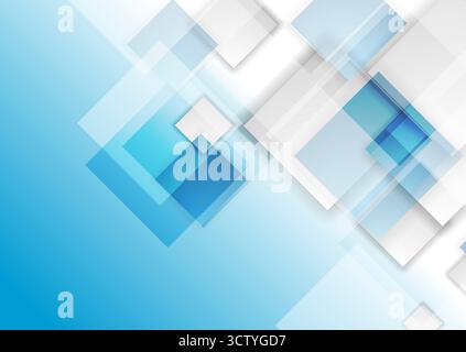 Quadrati a strati blu chiaro e bianco, sfondo astratto con tecnologia geometrica . Design digitale vettoriale Illustrazione Vettoriale
