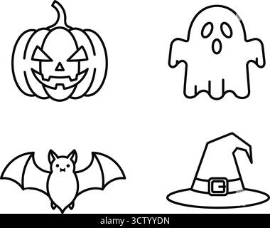 Collezione di icone del profilo di Halloween che include zucca, fantasma, cappello da strega e pipistrello Illustrazione Vettoriale