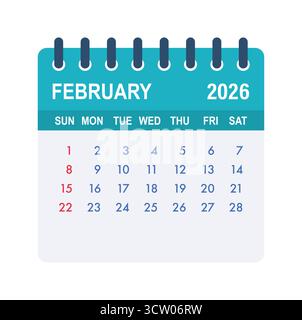Icona del calendario che mostra le date di febbraio 2026 Illustrazione Vettoriale