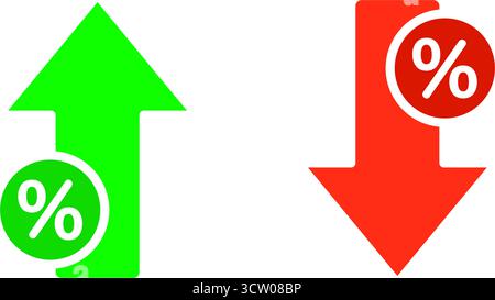 Frecce di aumento e diminuzione finanziaria con l'icona del vettore del segno percentuale Illustrazione Vettoriale