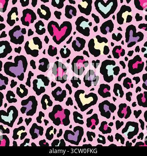 La pelle leopardata ama il design senza cuciture. Sfondo dell'illustrazione vettoriale della stampa animale. Illustrazione del design della pelliccia di animali selvatici per Web, arredamento per la casa, fas Illustrazione Vettoriale