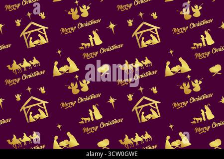 Sfondo natalizio senza cuciture con elementi grafici della scena notturna. Confezione regalo in carta da imballaggio Illustrazione Vettoriale