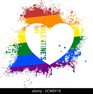 San Valentino, Rainbow Heart Grunge Splash Illustrazione Vettoriale