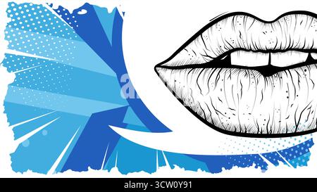 Pop Art Lips Speech Bubble Grunge Illustrazione Vettoriale