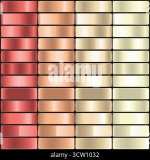 Red Copper Gold e Champagne Metallic Gradient Swatch Collection. Illustrazione Vettoriale