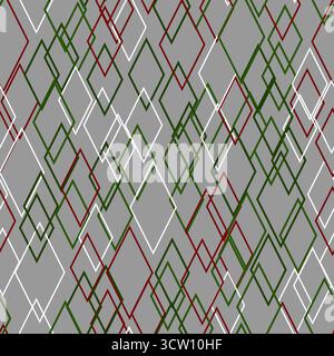 Motivo geometrico natalizio senza cuciture. Rombo verde foresta casuale su sfondo grigio. Ornamento decorativo vettoriale con atmosfera natalizia. Backg astratto Illustrazione Vettoriale
