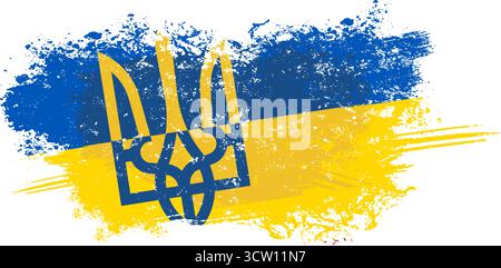 Emblema tridente bandiera Ucraina tratto pennello Grunge Illustrazione Vettoriale