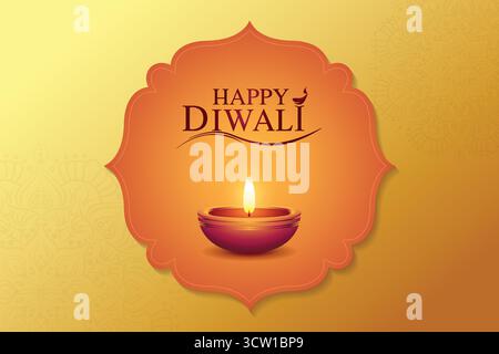 Happy Diwali Festival modello di background Design con Creative Diwali Lamp, biglietto d'auguri Diwali Celebration Illustrazione Vettoriale