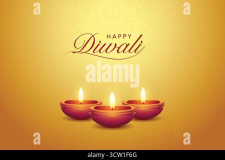 Happy Diwali Festival modello di background Design con Creative Diwali Lamp Illustration Illustrazione Vettoriale