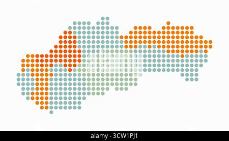 Mappa punteggiata della Slovacchia. Mappa digitale del paese su sfondo bianco. Forma slovacca con punti circolari. Stile puntini colorati. Cerchi di grandi dimensioni. Illustrazione Vettoriale