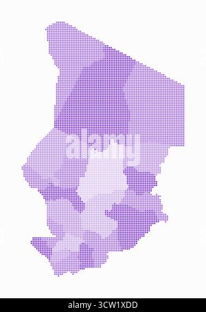 Cartina punteggiata in Ciad. Mappa digitale del paese su sfondo bianco. Forma cialda con punti quadrati. Stile puntini colorati. Quadrati di piccole dimensioni. Illustrazione Vettoriale