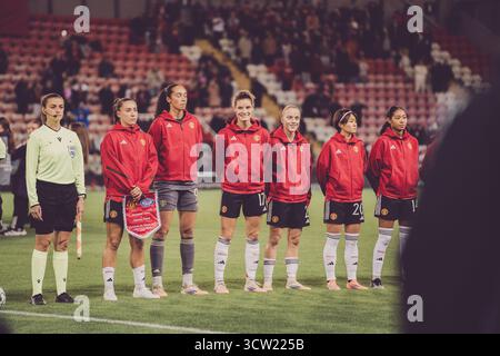 Manchester, Regno Unito, 8 ottobre 2025: Durante il Manchester United vs. Valerenga FC nella UEFA Women's Champions League al Leigh Sports Hub crediti: Adam Edwards/Alamy Live News Foto Stock