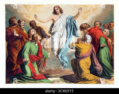 Illustrazione dell'Ascensione di Gesù Cristo (Vangelo) dalle letture della domenica pittorica del XIX secolo del reverendo William Owen volume 2 Foto Stock