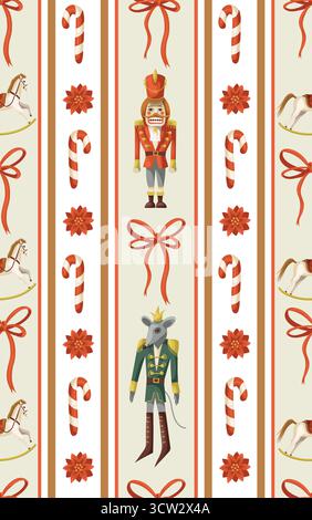 Schiaccianoci regali natalizi decorazioni giocattoli topo cavallo canna da zucchero motivo isolato vettoriale Illustrazione Vettoriale