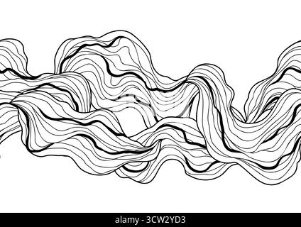 Pattern d'onda senza cuciture. Sfondo astratto con ricci lineari. Illustrazione Vettoriale