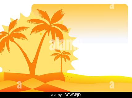 sfondo tropicale estivo con profili di palme e scoppio di sole. illustrazione vettoriale per viaggi, vacanze, vacanze e pubblicità con spazio di copia Illustrazione Vettoriale