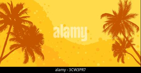 Sfondo tropicale al tramonto con silhouette Palm Tree. Illustrazione vettoriale per banner o poster estivi, di viaggio, paradisiaci e per le vacanze. Illustrazione Vettoriale