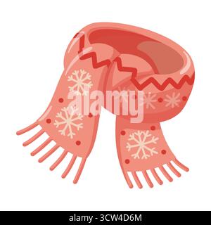 Sciarpa invernale cartoni animati con motivo fiocco di neve. Illustrazione isolata del vettore disegnata a mano. Illustrazione Vettoriale