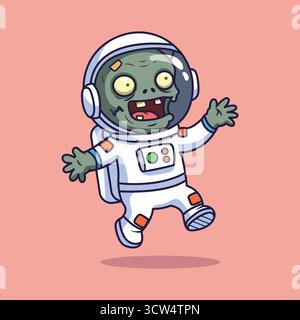 "Simpatico astronauta Zombie Cartoon Floating in Space - illustrazione vettoriale del personaggio fantascientifico di Halloween" Foto Stock