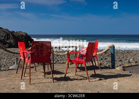 Piccolo ristorante sulla costa, Puertito de Los Molinos Foto Stock