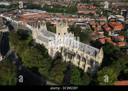 Vista aerea dell'abbazia di Selby. Chiesa anglicana a Selby. North Yorkshire Foto Stock