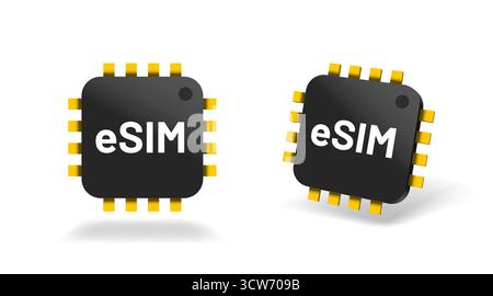 Chip eSIM moderni che rappresentano la tecnologia integrata della scheda SIM. Una soluzione digitale per la connettività mobile. Illustrazione vettoriale Illustrazione Vettoriale