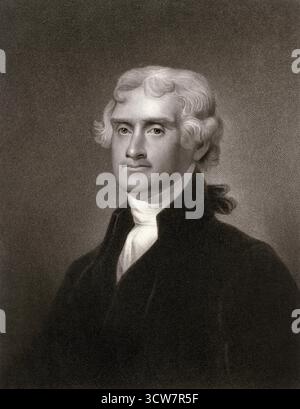 Ritratto di Thomas Jefferson, 1743 - 1826, terzo presidente degli Stati Uniti e autore principale della dichiarazione di indipendenza, ottimizzato digitalmente Foto Stock