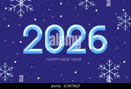 Design del poster di Capodanno 2026 con fiocco di neve. Semplice design stilizzato per il nuovo anno Illustrazione Vettoriale