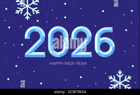 Design del poster di Capodanno 2026 con fiocco di neve. Semplice design stilizzato per il nuovo anno Illustrazione Vettoriale