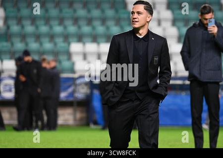 Tallin, Estonia. 10 ottobre 2025. Giacomo Raspadori (Italia) giorno della partita 1 passeggiata durante Team Estonia - Conferenza stampa, Coppa del mondo FIFA a Tallin, Estonia, 10 ottobre 2025 credito: Agenzia fotografica indipendente/Alamy Live News Foto Stock