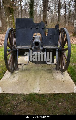 Belleau Wood, Francia - 20 febbraio 2022: Cannone a Belleau Wood in una nuvolosa giornata invernale in Francia. Foto Stock
