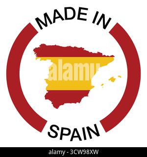 Distintivo Made in Spain – Mappa della Spagna con bandiera spagnola ed etichetta circolare Illustrazione Vettoriale